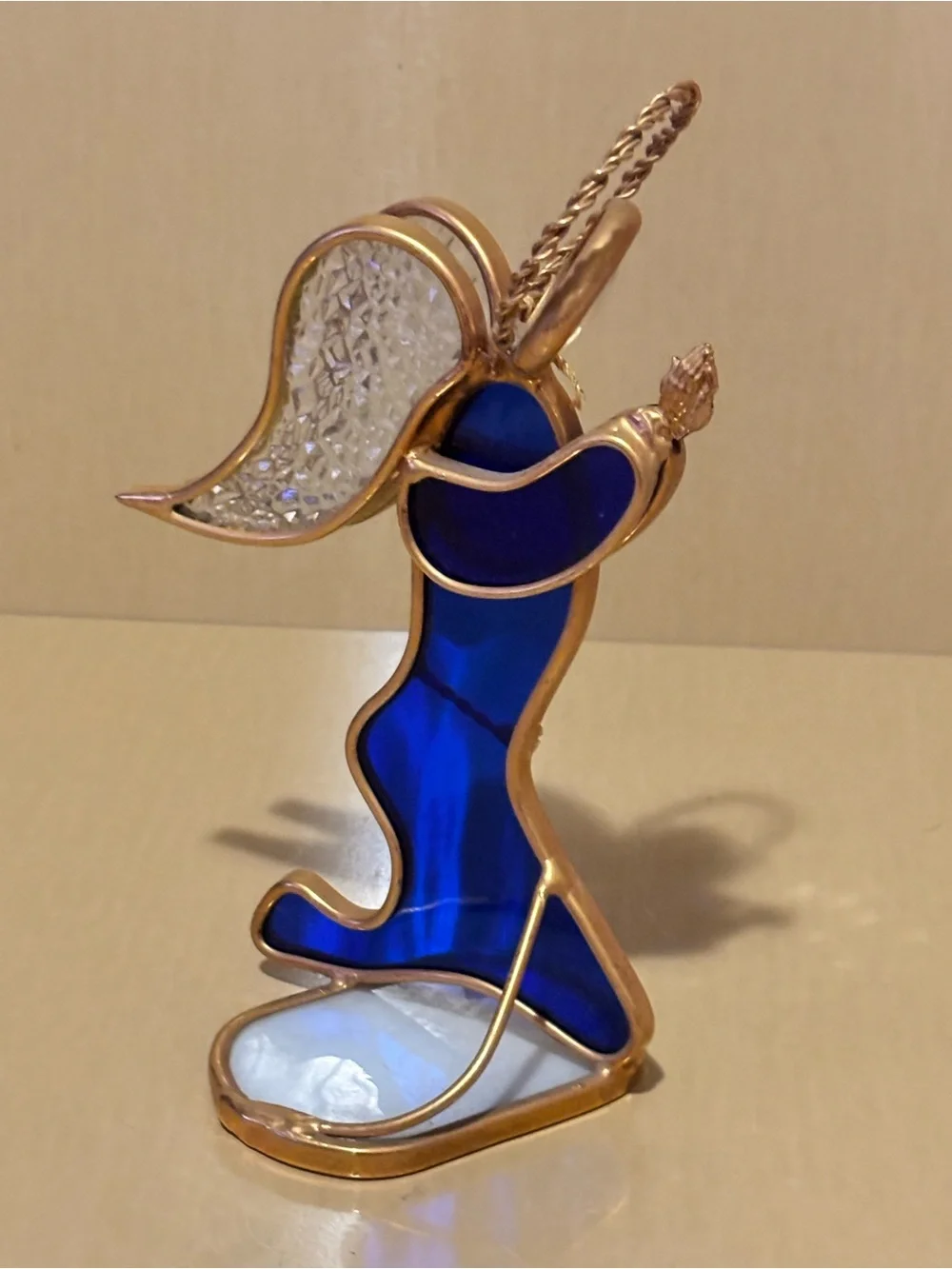 Cobalt Blue and Clear Glass Praying Angel Candleholder